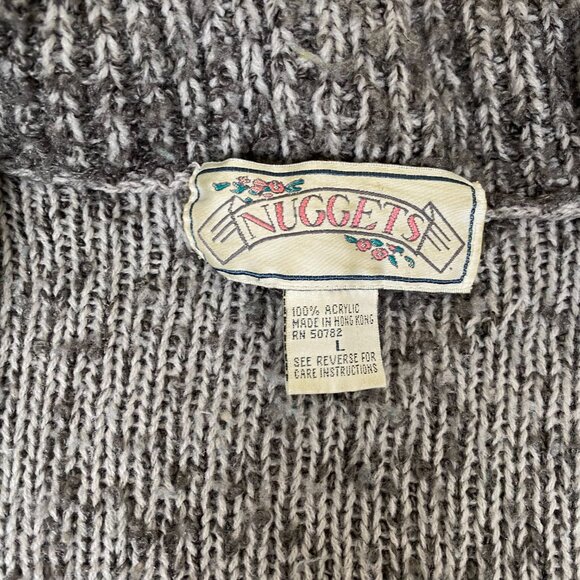 Vintage 90s Grey Cowl Neck Nuggets Cardigan Sweater Size Large - Picture 10 of 10
